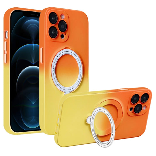 For iPhone 12 Pro Max MagSafe Holder Gradient TPU Phone Case(Orange Yellow) - iPhone 12 Pro Max Cases by buy2fix | Online Shopping UK | buy2fix