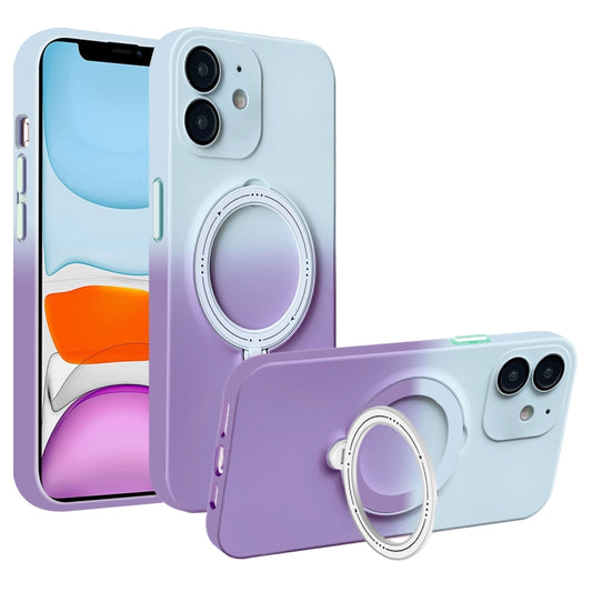 For iPhone 11 MagSafe Holder Gradient TPU Phone Case(Gray Purple) - iPhone 11 Cases by buy2fix | Online Shopping UK | buy2fix