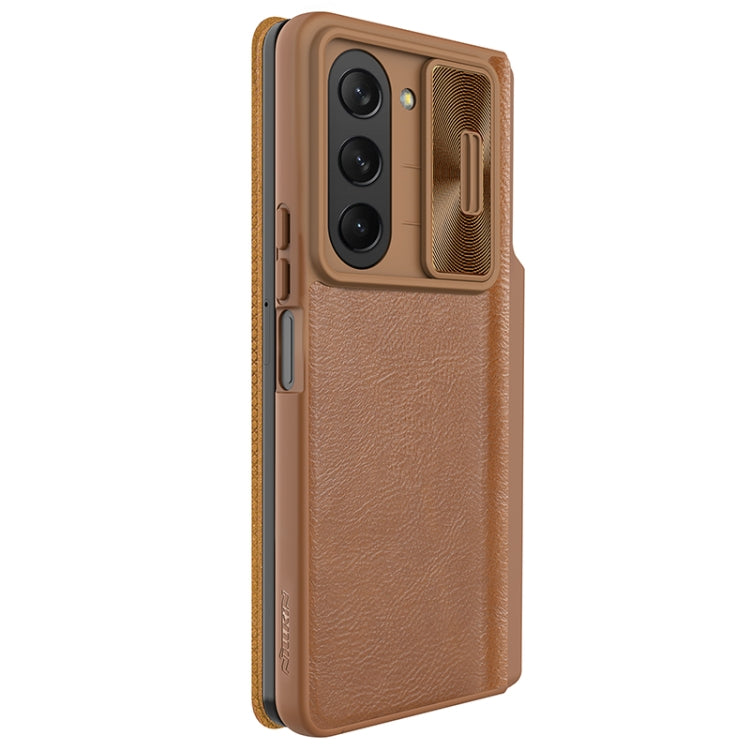 For Samsung Galaxy Z Fold5 NILLKIN QIN Series Pro Sliding Camera Cover Design Leather Phone Case(Brown) - Galaxy Z Fold5 Cases by NILLKIN | Online Shopping UK | buy2fix