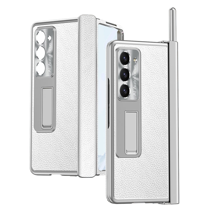 For Samsung Galaxy Z Fold5 Litchi Pattern Magnetic Shell Film Integrated Shockproof Phone Case(Silver) - Galaxy Z Fold5 Cases by buy2fix | Online Shopping UK | buy2fix