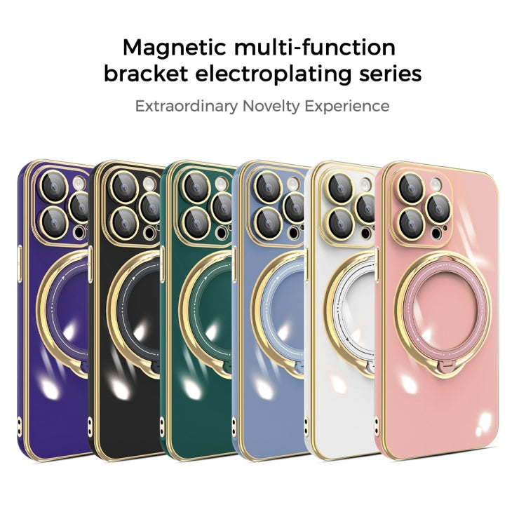 For iPhone 15 Multifunction Electroplating MagSafe Holder Phone Case(Blue) - iPhone 15 Cases by buy2fix | Online Shopping UK | buy2fix