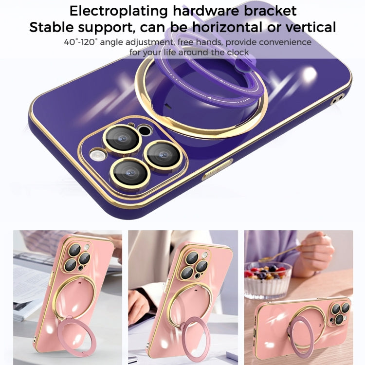 For iPhone 15 Pro Max Multifunction Electroplating MagSafe Holder Phone Case(Dark Purple) - iPhone 15 Pro Max Cases by buy2fix | Online Shopping UK | buy2fix