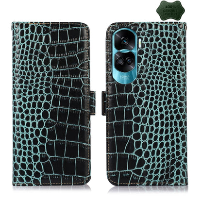 For Honor 90 Lite 5G / X50i Crocodile Top Layer Cowhide Leather Phone Case(Green) - Honor Cases by buy2fix | Online Shopping UK | buy2fix