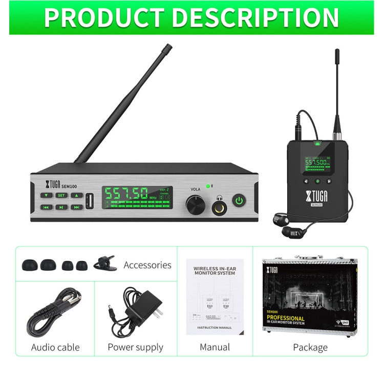 XTUGA SEM100 Professional Wireless In Ear Monitor System 1 BodyPacks(EU Plug) - Microphone by XTUGA | Online Shopping UK | buy2fix