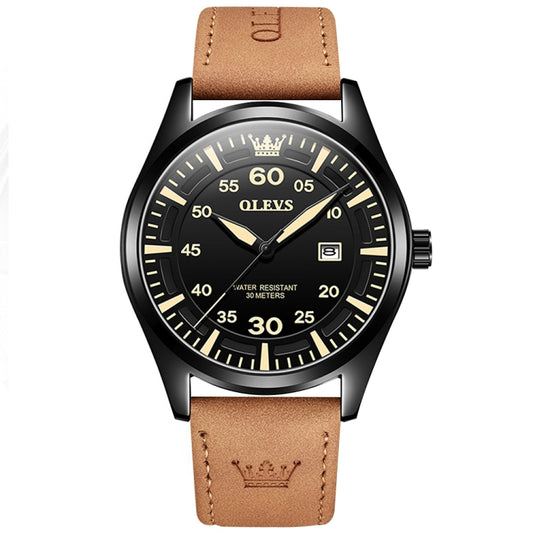 OLEVS 9962 Men Multifunctional Waterproof Quartz Watch(Gold + Brown) - Leather Strap Watches by OLEVS | Online Shopping UK | buy2fix