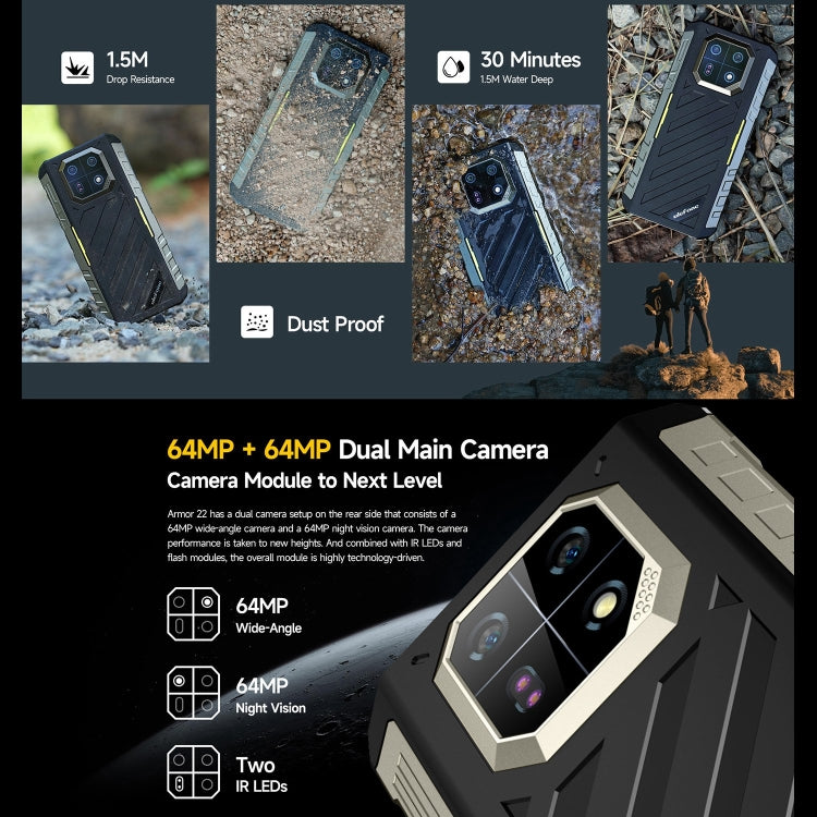 Ulefone Armor 22, 8GB+256GB, IP68/IP69K Rugged Phone, 6.58 inch Android 13 MediaTek Helio G96 Octa Core, Network: 4G, NFC, OTG(All Black) - Ulefone by Ulefone | Online Shopping UK | buy2fix