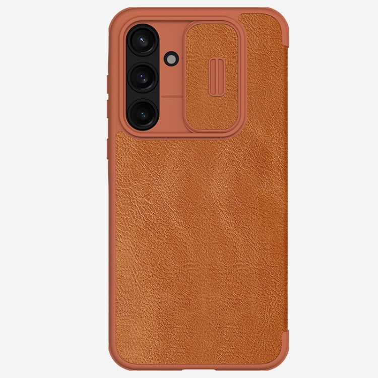 For Samsung Galaxy A35 NILLKIN QIN Series Pro Sliding Camera Cover Design Leather Phone Case(Brown) - Galaxy Phone Cases by NILLKIN | Online Shopping UK | buy2fix