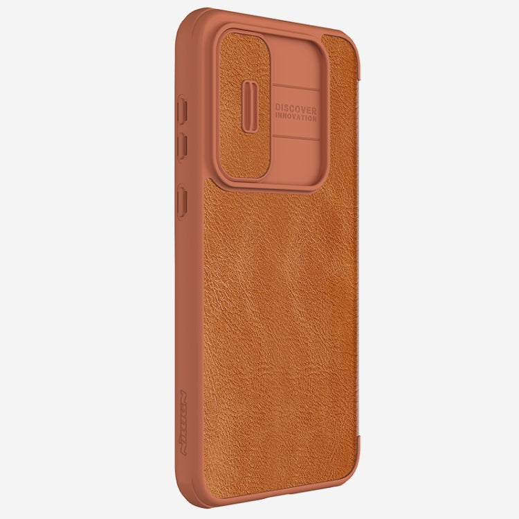 For Samsung Galaxy A35 NILLKIN QIN Series Pro Sliding Camera Cover Design Leather Phone Case(Brown) - Galaxy Phone Cases by NILLKIN | Online Shopping UK | buy2fix