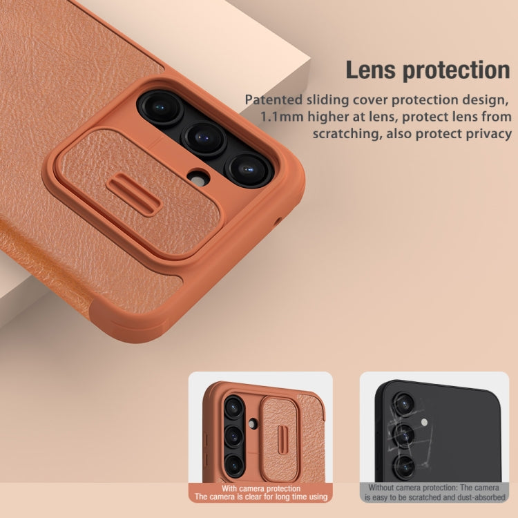 For Samsung Galaxy A35 NILLKIN QIN Series Pro Sliding Camera Cover Design Leather Phone Case(Brown) - Galaxy Phone Cases by NILLKIN | Online Shopping UK | buy2fix