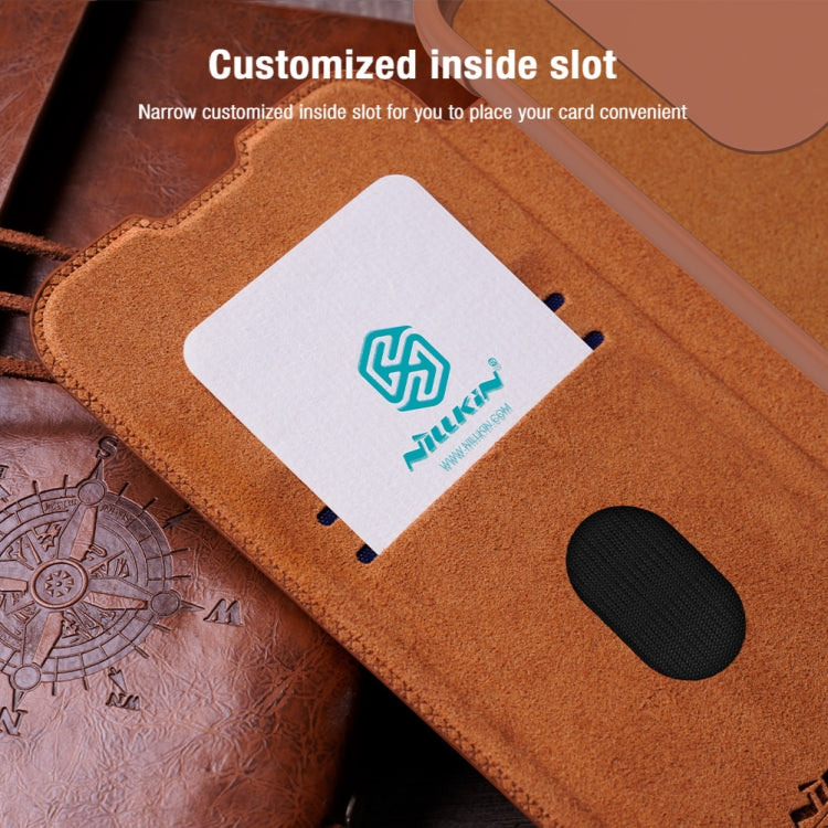 For Samsung Galaxy A35 NILLKIN QIN Series Pro Sliding Camera Cover Design Leather Phone Case(Brown) - Galaxy Phone Cases by NILLKIN | Online Shopping UK | buy2fix