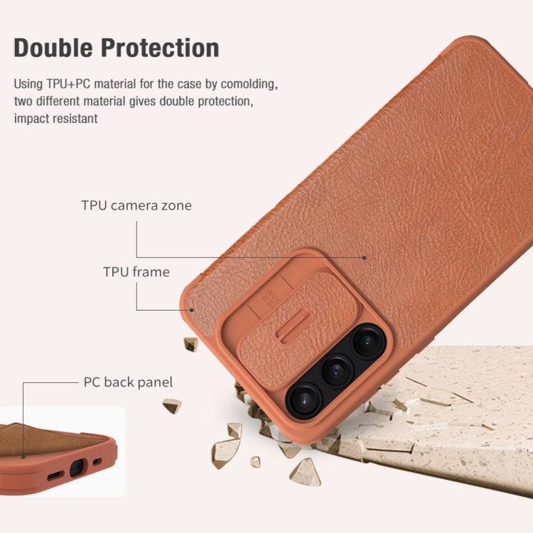 For Samsung Galaxy A35 NILLKIN QIN Series Pro Sliding Camera Cover Design Leather Phone Case(Brown) - Galaxy Phone Cases by NILLKIN | Online Shopping UK | buy2fix