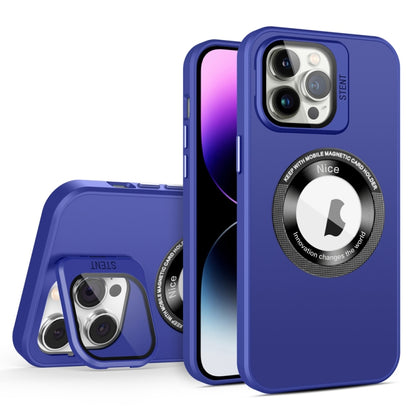 For iPhone 14 Pro Skin Feel Magnifier MagSafe Lens Holder Phone Case(Purple) - iPhone 14 Pro Cases by buy2fix | Online Shopping UK | buy2fix