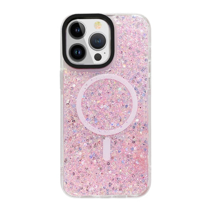 For iPhone 15 Pro Max Gold Armor MagSafe Glitter Epoxy Phone Case(Pink) - iPhone 15 Pro Max Cases by buy2fix | Online Shopping UK | buy2fix