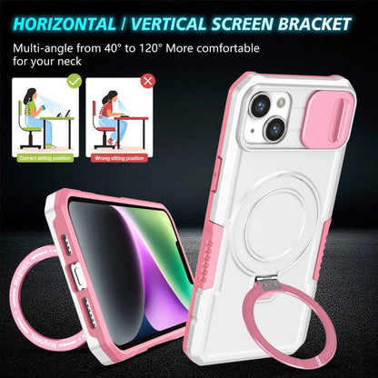 For iPhone 14 Sliding Camshield Magsafe Holder TPU Hybrid PC Phone Case(Pink White) - iPhone 14 Cases by buy2fix | Online Shopping UK | buy2fix