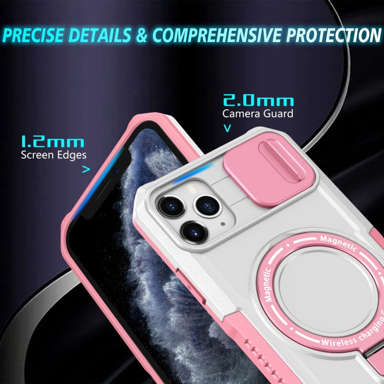 For iPhone 11 Pro Max Sliding Camshield Magsafe Holder TPU Hybrid PC Phone Case(Pink White) - iPhone 11 Pro Max Cases by buy2fix | Online Shopping UK | buy2fix