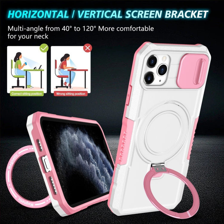 For iPhone 11 Pro Max Sliding Camshield Magsafe Holder TPU Hybrid PC Phone Case(Pink White) - iPhone 11 Pro Max Cases by buy2fix | Online Shopping UK | buy2fix