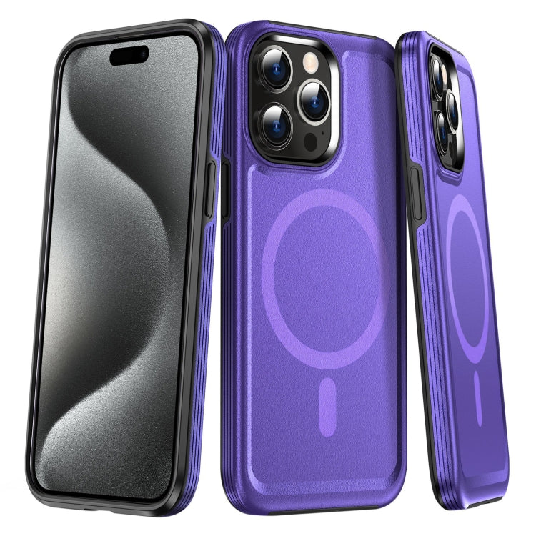 For iPhone 15 Pro Max Shield Armor MagSafe TPU Hybrid PC Phone Case(Purple) - iPhone 15 Pro Max Cases by buy2fix | Online Shopping UK | buy2fix