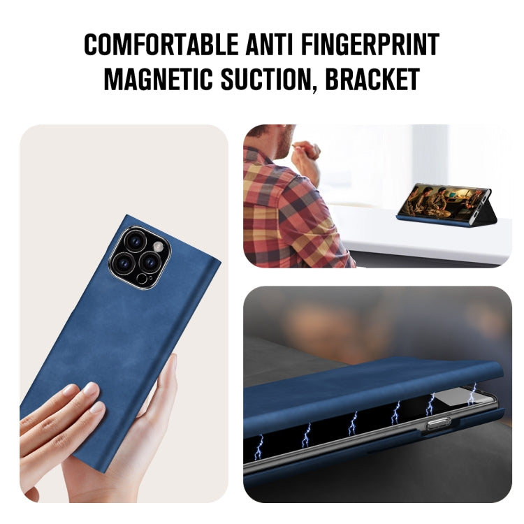 For iPhone 15 Pro Max Magnetic Napa Texture Leather Phone Case with Holder(Blue) - iPhone 15 Pro Max Cases by buy2fix | Online Shopping UK | buy2fix