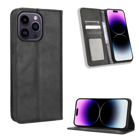 For iPhone 15 Pro Max Magnetic Buckle Retro Texture Leather Phone Case(Black) - iPhone 15 Pro Max Cases by buy2fix | Online Shopping UK | buy2fix