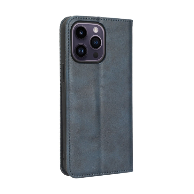 For iPhone 15 Pro Max Magnetic Buckle Retro Texture Leather Phone Case(Blue) - iPhone 15 Pro Max Cases by buy2fix | Online Shopping UK | buy2fix