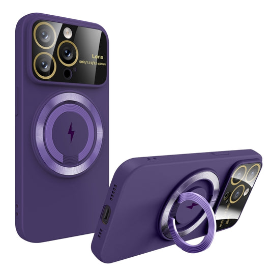 For iPhone 15 Pro Max Large Window MagSafe Magnetic Holder Phone Case(Dark Purple) - iPhone 15 Pro Max Cases by buy2fix | Online Shopping UK | buy2fix