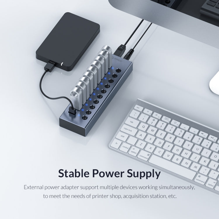 ORICO BT2U3-10AB-GY-BP 10 Ports USB 3.0 HUB with Individual Switches(AU Plug) - USB 3.0 HUB by ORICO | Online Shopping UK | buy2fix