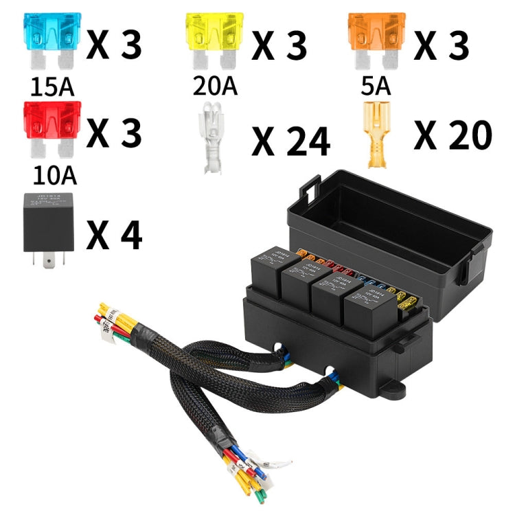 12V 5 Pin Car Modified 12 Slots Relay Fuse Box with Cable - Fuse by buy2fix | Online Shopping UK | buy2fix