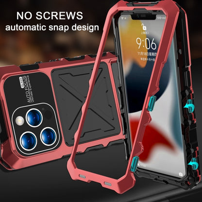 For iPhone 15 Pro Max R-JUST Metal + Silicone + Tempered Glass Life Waterproof Phone Case with Holder(Red) - iPhone 15 Pro Max Cases by R-JUST | Online Shopping UK | buy2fix