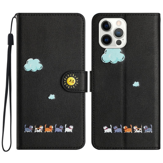 For iPhone 15 Pro Max Cartoon Cats Leather Phone Case(Black) - iPhone 15 Pro Max Cases by buy2fix | Online Shopping UK | buy2fix
