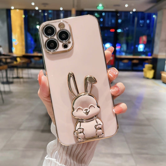 For iPhone 15 Pro Max Plating Rabbit Holder Phone Case(Pink) - iPhone 15 Pro Max Cases by buy2fix | Online Shopping UK | buy2fix