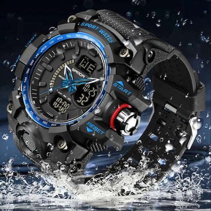 SANDA 3132 Men Multifunctional Waterproof Luminous Sports Watch(Black White) - Silicone Strap Watches by SANDA | Online Shopping UK | buy2fix