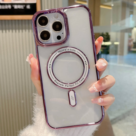 For iPhone 12 Pro MagSafe Magnetic Transparent TPU Electroplated Phone Case(Purple) - iPhone 12 / 12 Pro Cases by buy2fix | Online Shopping UK | buy2fix