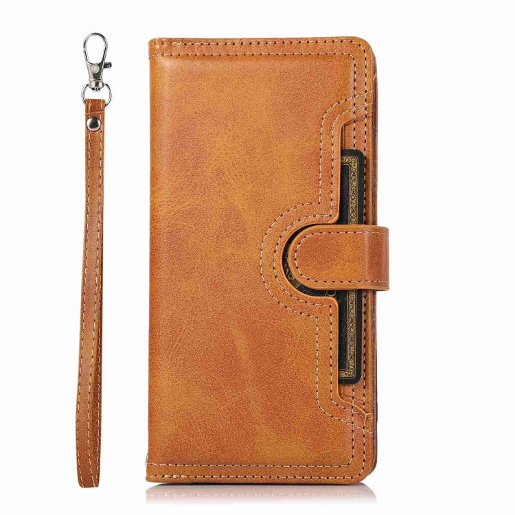 For iPhone 15 Pro Max Wristband Card Slot Leather Phone Case(Brown) - iPhone 15 Pro Max Cases by buy2fix | Online Shopping UK | buy2fix