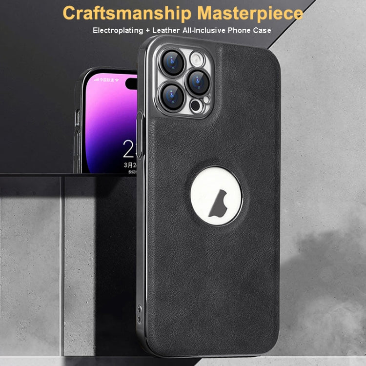 For iPhone 15 Pro Max Electroplated Leather Texture PU + PC Phone Case(Grey) - iPhone 15 Pro Max Cases by buy2fix | Online Shopping UK | buy2fix