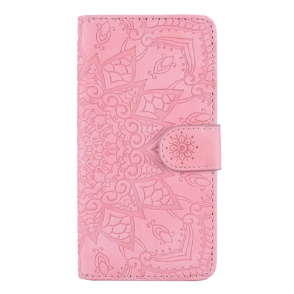 For iPhone 15 Pro Max Mandala Embossed Dual-Fold Calf Leather Phone Case(Pink) - iPhone 15 Pro Max Cases by buy2fix | Online Shopping UK | buy2fix