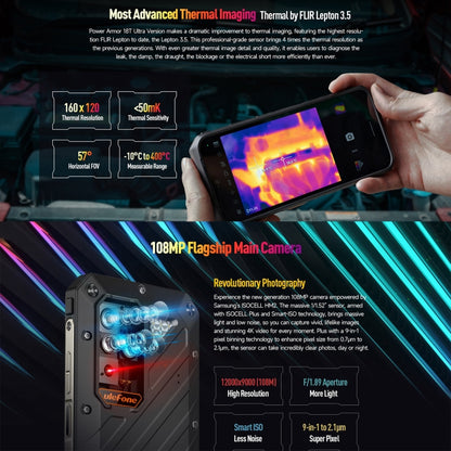 Ulefone Power Armor 18T Ultra Version 5G Thermal Imaging Rugged Phone, 12GB+512GB, Side Fingerprint, 6.58 inch Android 13 MediaTek Dimensity 7050 Octa Core up to 2.6GHz, Network: 5G, NFC, OTG(Black) - Ulefone by Ulefone | Online Shopping UK | buy2fix