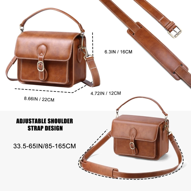 Cwatcun D80 Retro Leather Camera Shoulder Bag, Size:22 x 16 x 12cm Faux Leather Small(Brown) - Strap Satchel by Cwatcun | Online Shopping UK | buy2fix