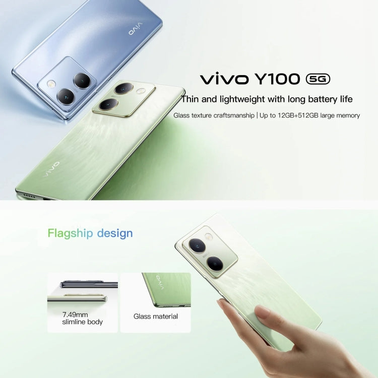 vivo Y100, 8GB+256GB, Face ID / Screen Fingerprint Identification, 6.78 inch Android 13.0 OriginOS 3 Snapdragon 695 Octa Core, OTG, Network: 5G(Green) - vivo by vivo | Online Shopping UK | buy2fix