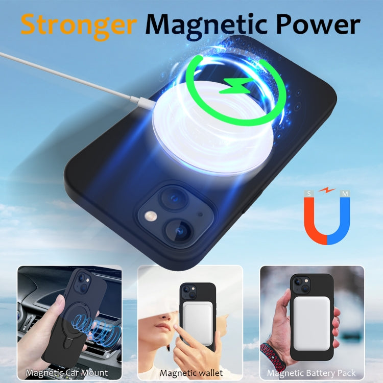 For iPhone 14 MagSafe Magnetic Liquid Silicone Phone Case with Ring Holder(Black) - iPhone 14 Cases by buy2fix | Online Shopping UK | buy2fix