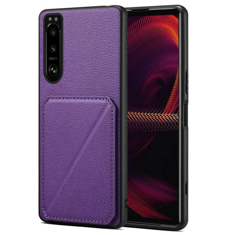 For Sony Xperia 5 III Denior Imitation Calf Leather Back Phone Case with Holder(Purple) - Sony Cases by Denior | Online Shopping UK | buy2fix