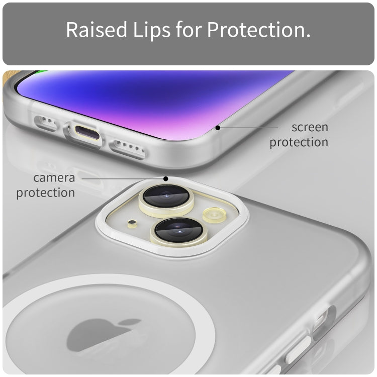 For iPhone 14 MagSafe Frosted Translucent TPU + PC Full Coverage Phone Case(White) - iPhone 14 Cases by buy2fix | Online Shopping UK | buy2fix