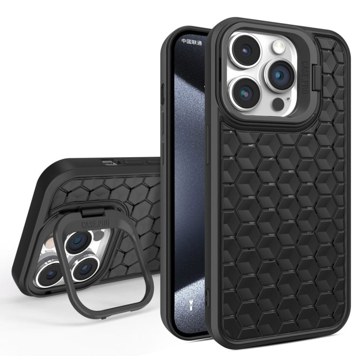 For iPhone 15 Pro Max Honeycomb Radiating Lens Holder Magsafe Phone Case(Black) - iPhone 15 Pro Max Cases by buy2fix | Online Shopping UK | buy2fix