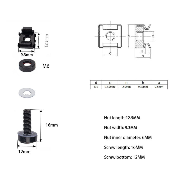 50 PCS Cage Nuts and Screw Cage Nuts M6 + Rack Screws M6x16 - In Car by buy2fix | Online Shopping UK | buy2fix