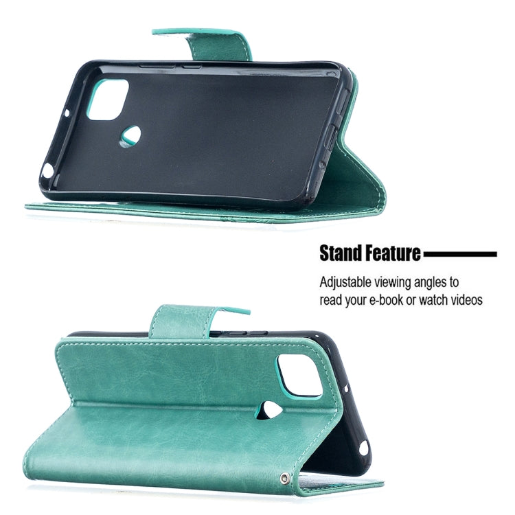 For Xiaomi Redmi 9C Two Butterflies Embossing Pattern Horizontal Flip Leather Case with Holder & Card Slot & Wallet & Lanyard(Green) - Xiaomi Cases by buy2fix | Online Shopping UK | buy2fix