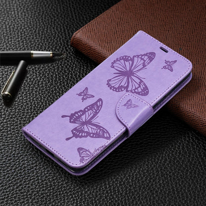 For Xiaomi Redmi 9C Two Butterflies Embossing Pattern Horizontal Flip Leather Case with Holder & Card Slot & Wallet & Lanyard(Purple) - Xiaomi Cases by buy2fix | Online Shopping UK | buy2fix