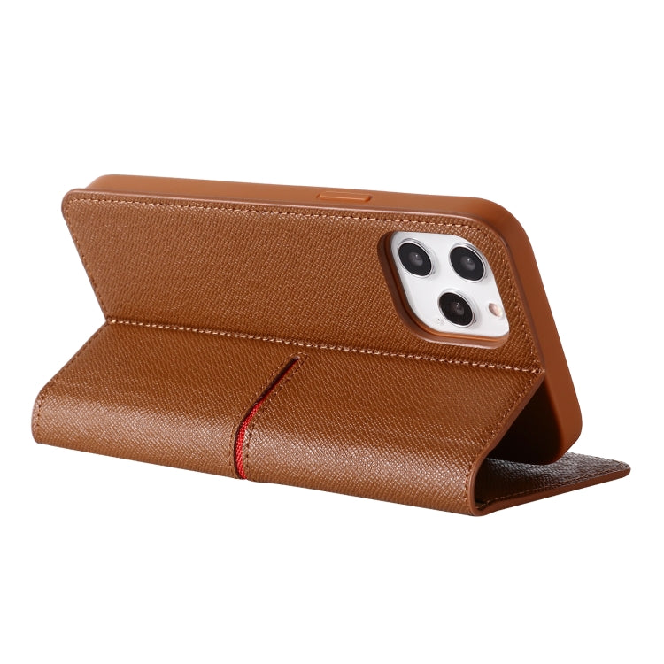 For iPhone 12 / 12 Pro GEBEI Top-grain Leather Horizontal Flip Protective Case with Holder & Card Slots & Wallet & Photo Frame(Brown) - iPhone 12 / 12 Pro Cases by GEBEI | Online Shopping UK | buy2fix