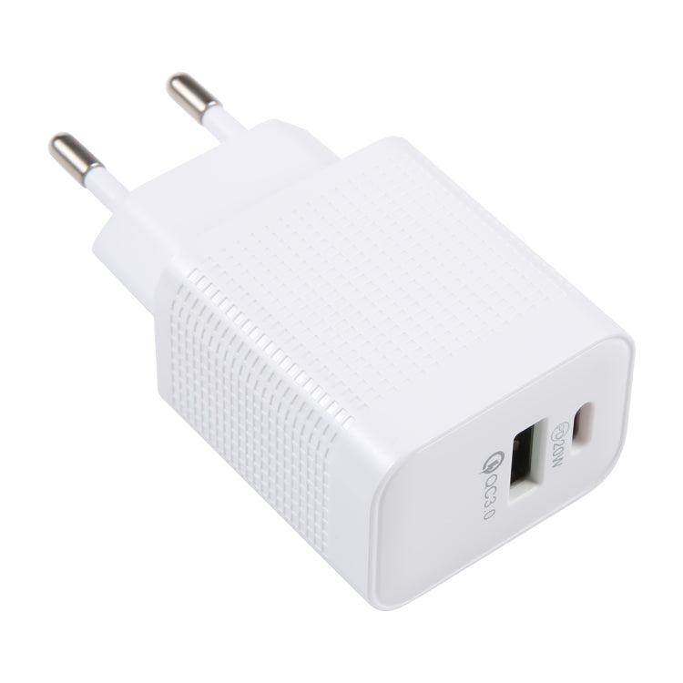 LZ-106A+C PD 20W USB-C/Type-C+QC 3.0 USB Ports Plaid Pattern Travel Charger, EU Plug(White) - USB Charger by buy2fix | Online Shopping UK | buy2fix