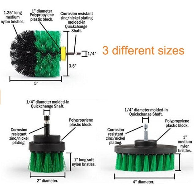 3 PCS Bathroom Kitchen Cleaning Brushes Kit for Electric Drill(Green) - Sponges, Cloths & Brushes by buy2fix | Online Shopping UK | buy2fix