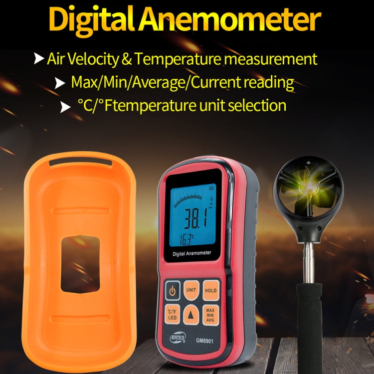 BENETECH GM8901+ High Accuracy Anemometer Wind Speed Gauge Temperature Measure Digital LCD Display Meter Measuring Tool - Consumer Electronics by BENETECH | Online Shopping UK | buy2fix