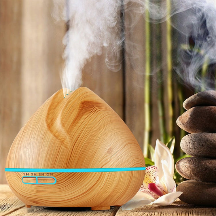 Peach Shape Wood Grain Remote Control Ultrasonic Humidifier Aromatherapy Machine Automatic Alcohol Sprayer with LED Lights, Capacity: 400mL, EU Plug (Light Wood Color) - Home & Garden by buy2fix | Online Shopping UK | buy2fix